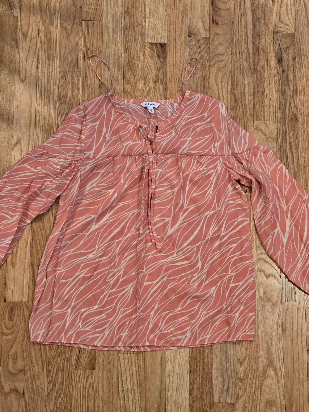 Nine West Coral-Pink Abstract Print Long Sleeve Blouse
